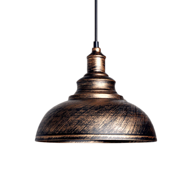 Adjustable Cord Pendant With Metal Dome Shade In Retro Black/Gray - 12’/14’/16’ W