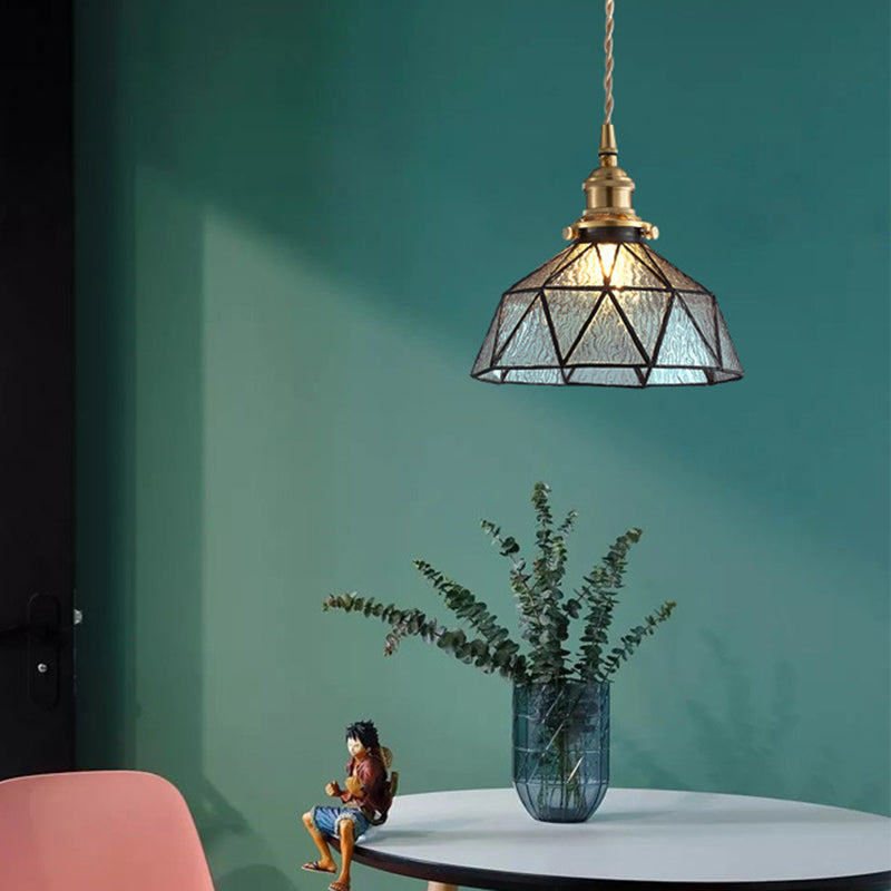 Icy Geometric Glass Hanging Lamp With Tiffany-Style Pendant Fixture