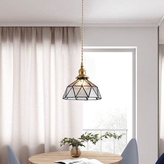 Icy Geometric Glass Hanging Lamp With Tiffany-Style Pendant Fixture