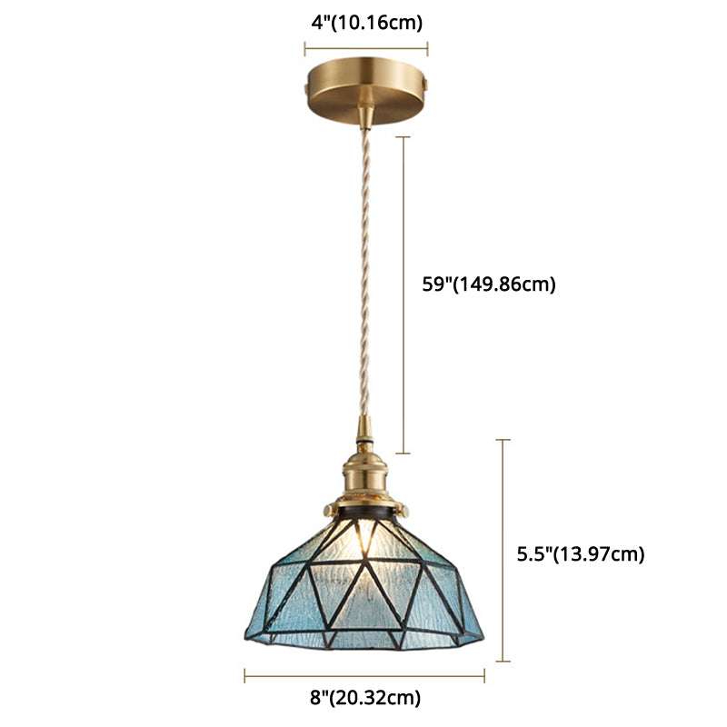 Icy Geometric Glass Hanging Lamp With Tiffany-Style Pendant Fixture