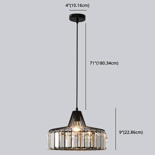 Modern Crystal Drum Pendant Light For Minimalist Dining Room
