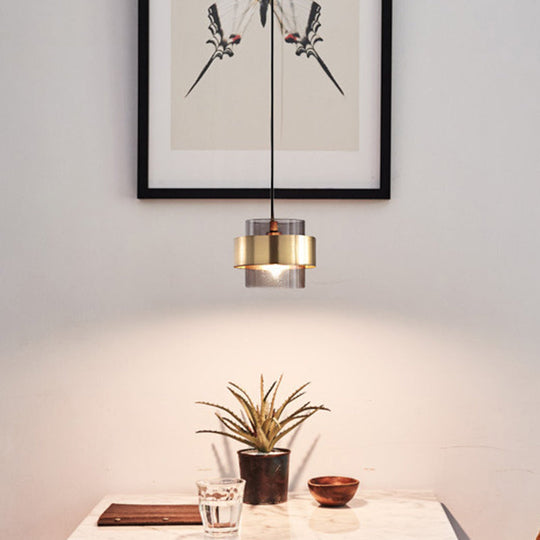 Modern Smoke Glass Pendant Lamp With Metal Ring - Sleek And Minimalist Design