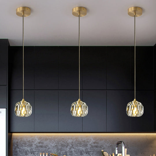 Modern Gold Hanging Lamp - Carved Crystal Shape Dining Room Ceiling Pendant