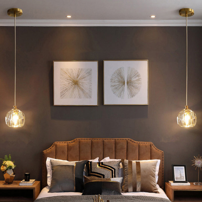 Modern Gold Hanging Lamp - Carved Crystal Shaped Ceiling Pendant For Dining Room