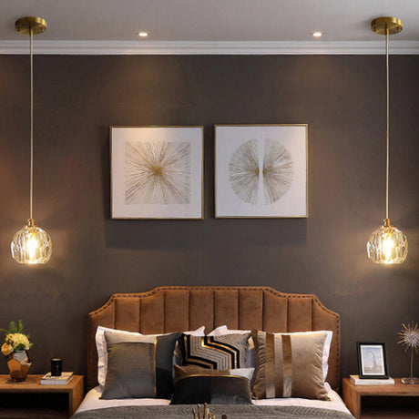 Modern Gold Hanging Lamp - Carved Crystal Shaped Ceiling Pendant For Dining Room
