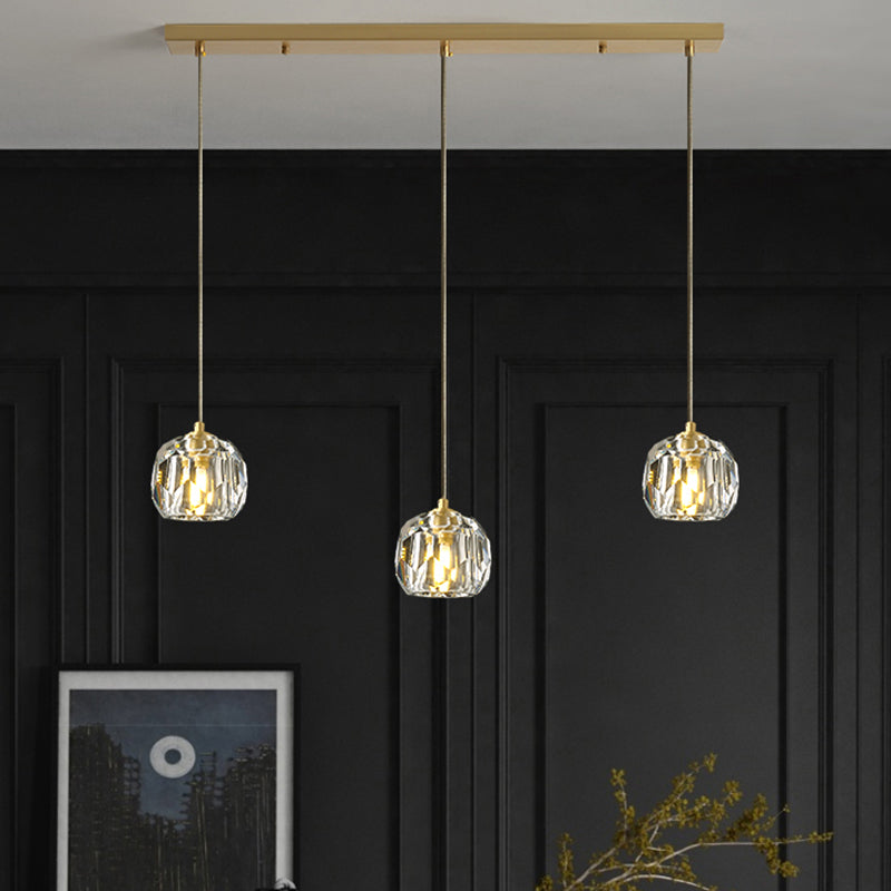Modern Gold Hanging Lamp - Carved Crystal Shaped Ceiling Pendant For Dining Room