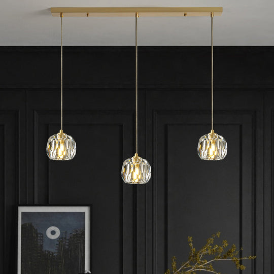 Modern Gold Hanging Lamp - Carved Crystal Shaped Ceiling Pendant For Dining Room