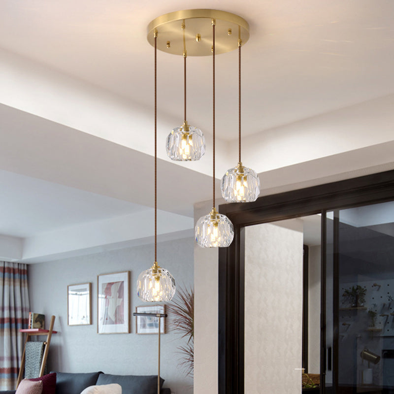 Modern Gold Hanging Lamp - Carved Crystal Shape Dining Room Ceiling Pendant