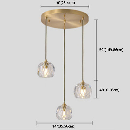 Modern Gold Hanging Lamp - Carved Crystal Shape Dining Room Ceiling Pendant