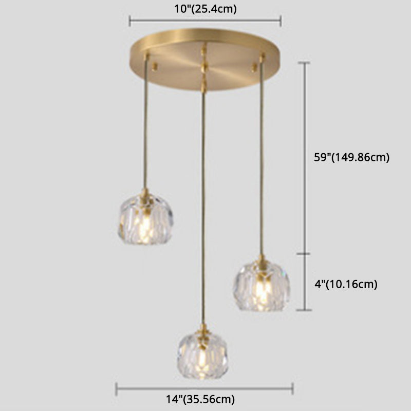 Modern Gold Hanging Lamp - Carved Crystal Shaped Ceiling Pendant For Dining Room