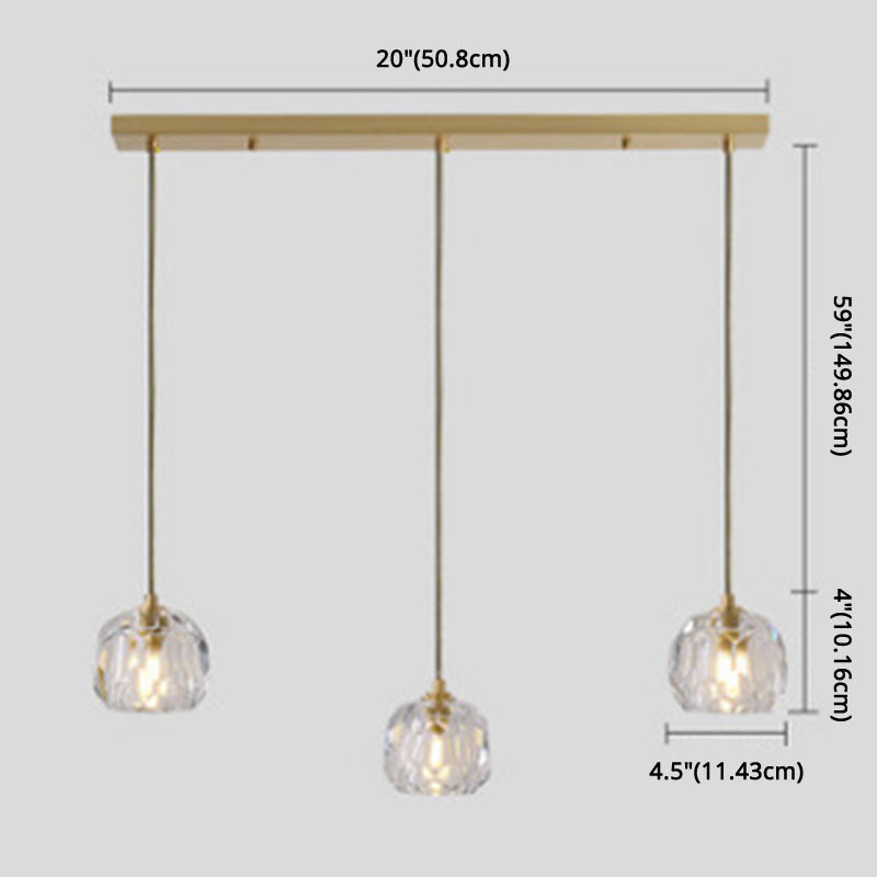 Modern Gold Hanging Lamp - Carved Crystal Shape Dining Room Ceiling Pendant