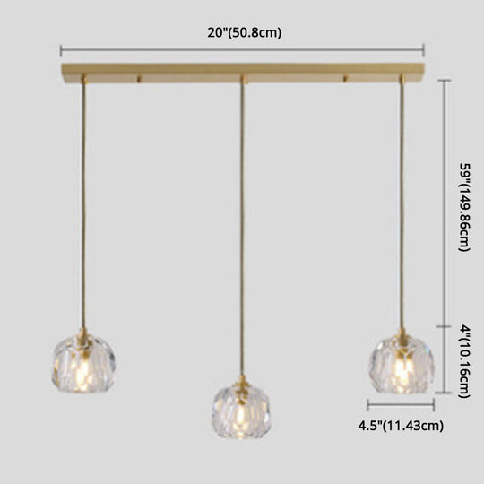 Modern Gold Hanging Lamp - Carved Crystal Shape Dining Room Ceiling Pendant
