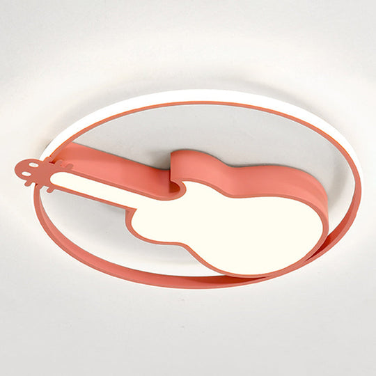 Creative Guitar Flush Mount Ceiling Light For Bedroom - 1 Metal Fixture Pink / 18’ Warm
