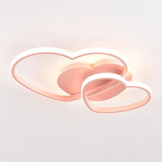 Contemporary Heart Design Flush Mount Light Fixture - Metal Ceiling Pink / 19.5’ Warm