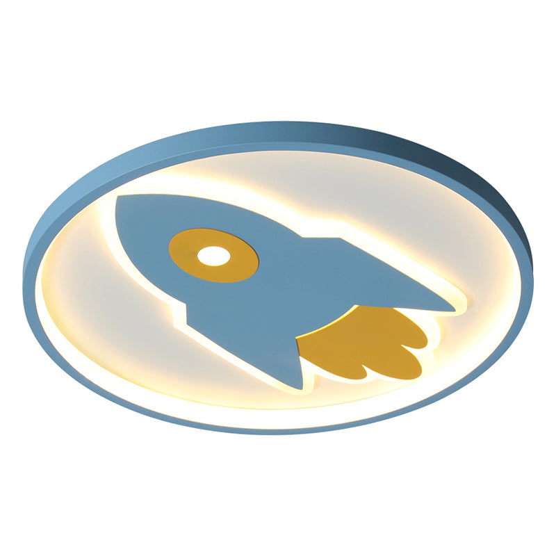 Cartoon Rocket Flush Mount Ceiling Light For Bedroom - Metal Fixture