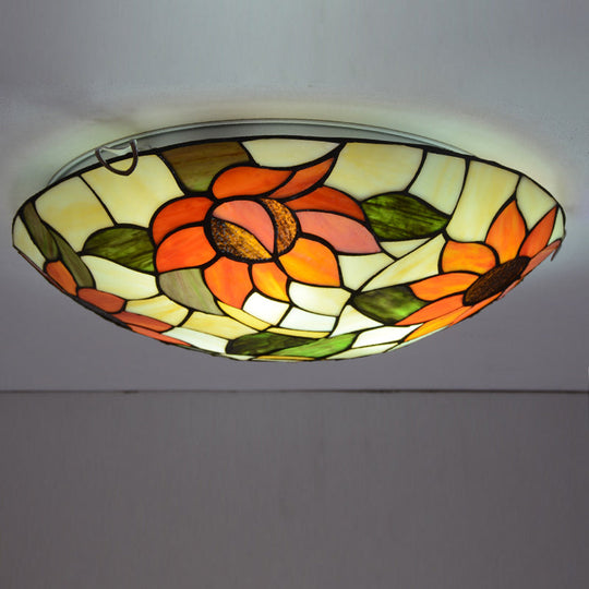 Stained Glass Tiffany Flush Mount Sunflower Ceiling Light - Beautiful & Functional Fixture