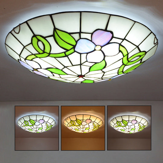 Stained Glass Tiffany - Style Flower Flush Mount Ceiling Light