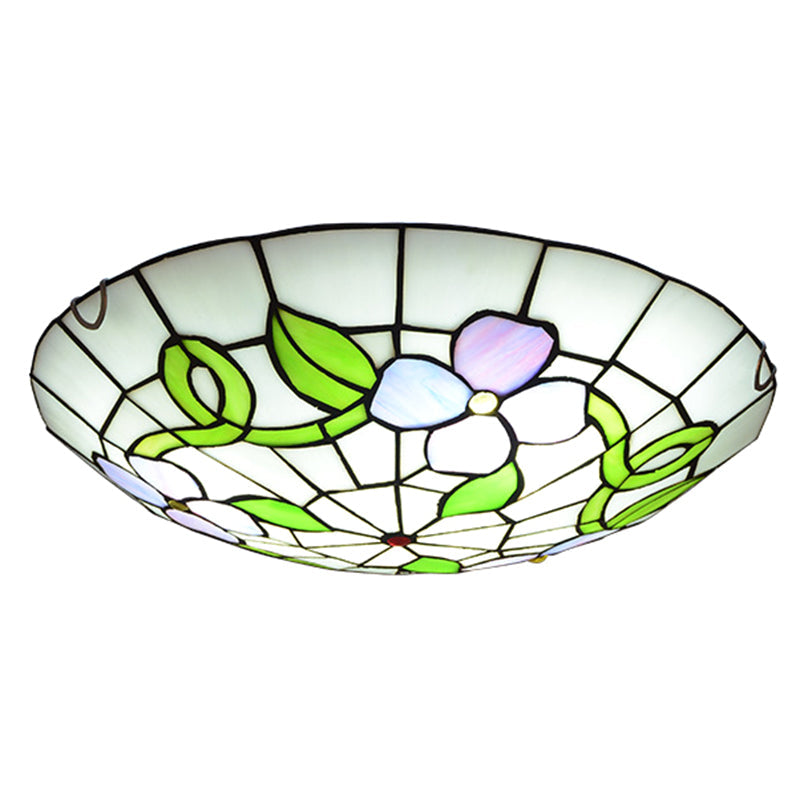 Stained Glass Tiffany - Style Flower Flush Mount Ceiling Light Green / 12’