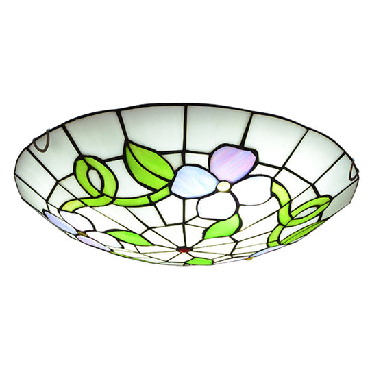 Stained Glass Tiffany-Style Flower Flush Mount Ceiling Light Green / 12
