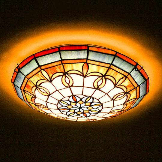 Bowl Flush Ceiling Light - Stained Art Glass Mediterranean Style