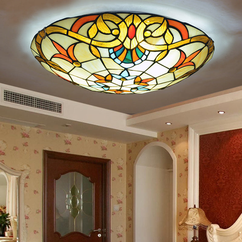 Stained Glass Baroque Flush Mount Ceiling Light Fixture With Bowl Shape Design