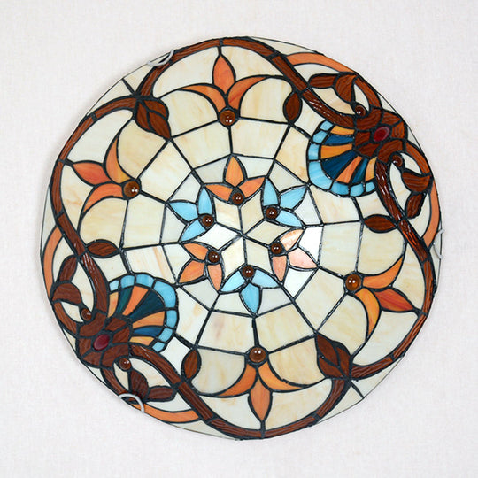 Stained Glass Baroque Flush Mount Ceiling Light Fixture With Bowl Shape Design