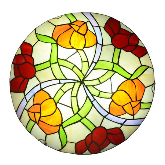 Tiffany - Style Multicolored Stained Glass Flower Flush Mount Ceiling Light Fixture
