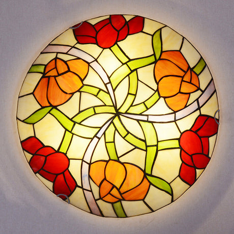 Tiffany - Style Multicolored Stained Glass Flower Flush Mount Ceiling Light Fixture