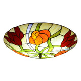 Tiffany-Style Multicolored Stained Glass Flower Flush Mount Ceiling Light Fixture Orange-Red / 12