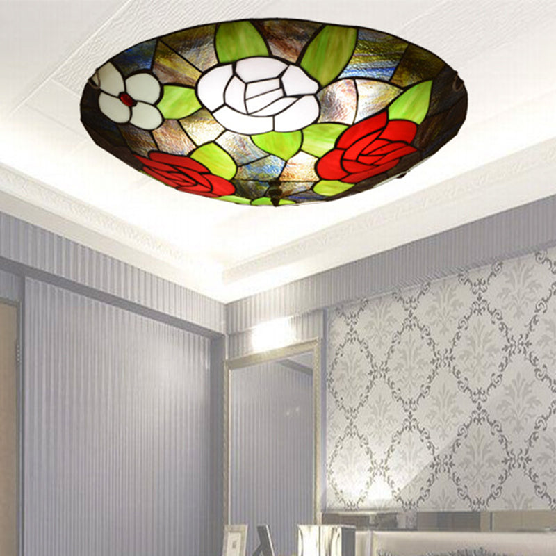 Stained Glass Tiffany Floral Flush Mount Ceiling Light Fixture