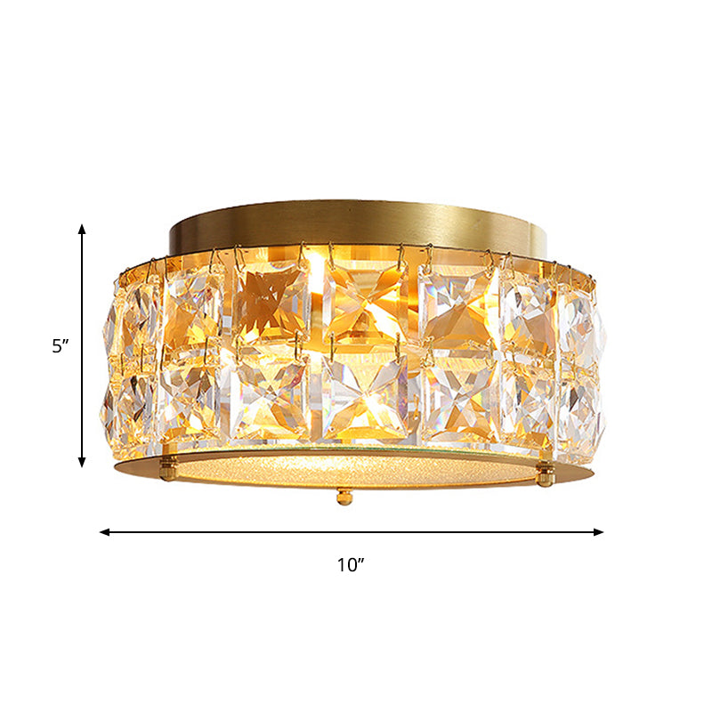 Minimalist Crystal Flush Mount With 4 Golden Lights - 10’ Round