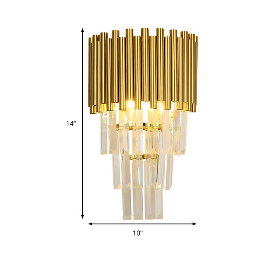 Modern Wall Mounted Gold Lamp: Tapered Design Triangular Crystal Prism 2 Lights For Living Room