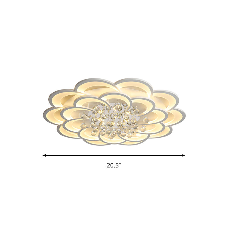 Modern Floral Iron Flush Mount Led Ceiling Light In Warm/White - 20.5’/27’/31.5’ W White Fixture