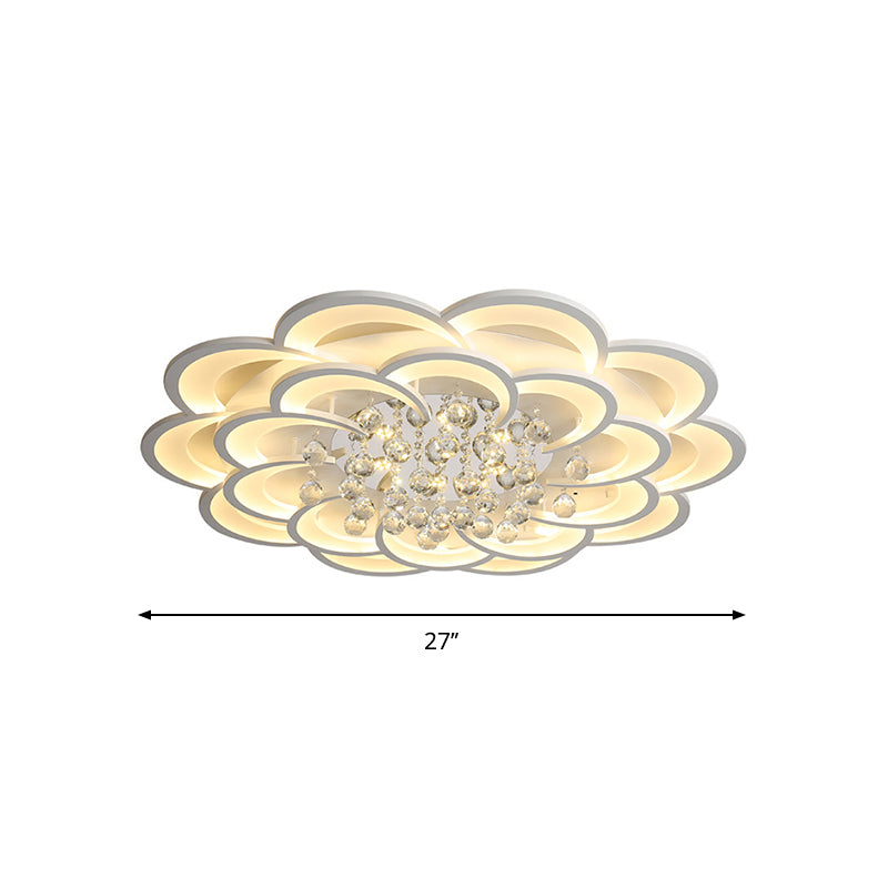 Modern Floral Iron Flush Mount Led Ceiling Light In Warm/White - 20.5’/27’/31.5’ W White Fixture