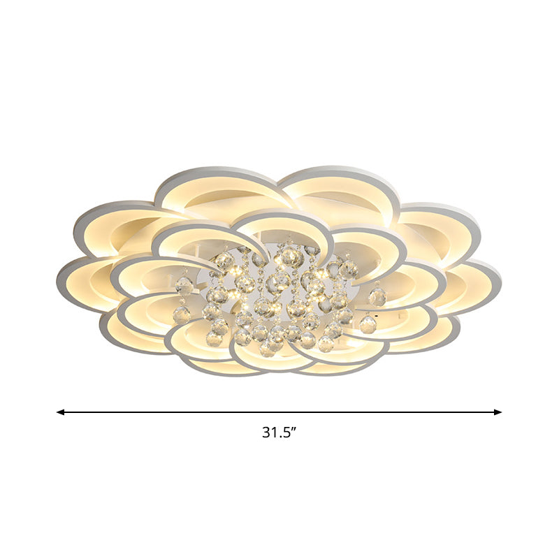 Modern Floral Iron Flush Mount Led Ceiling Light In Warm/White - 20.5/27/31.5 W White Fixture