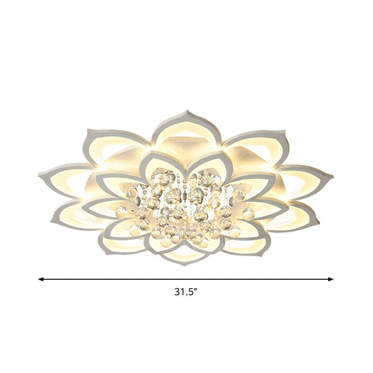 Contemporary Led Acrylic Flushmount Ceiling Light With Crystal Drop In Warm/White - 27’/31.5’ W