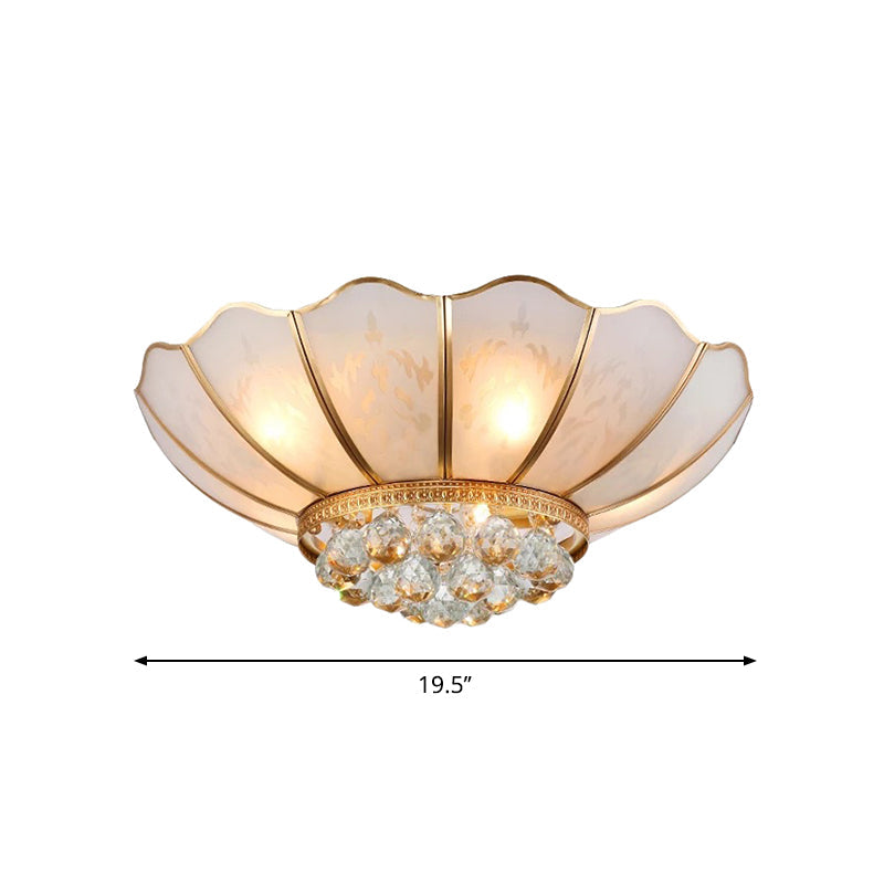 Traditional Gold Flared Flush Mount Ceiling Light With Crystal Accent 6 Lights And Beveled Glass