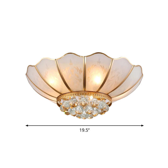 Traditional Gold Flared Flush Mount Ceiling Light With Crystal Accent 6 Lights And Beveled Glass