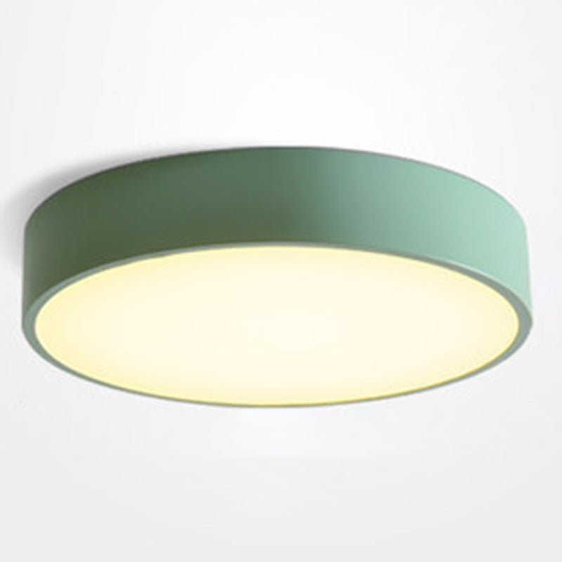 Minimalist Round Flush Mount Ceiling Lighting Fixture - 1 Light Aluminum Green / 12’