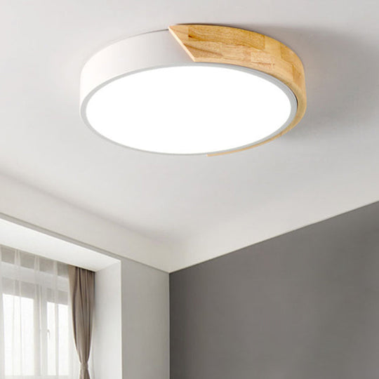 Wood Minimalist Rounded Flush Ceiling Light - 1 - Light Flush - Mount Fixture