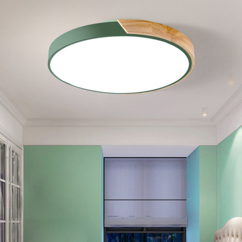 Wood Minimalist Rounded Flush Ceiling Light - 1 - Light Flush - Mount Fixture Green / 9’
