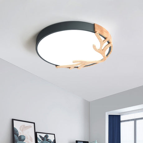 Metal Nordic Flush Mount Spotlight With Antlers - Round 1-Light Light
