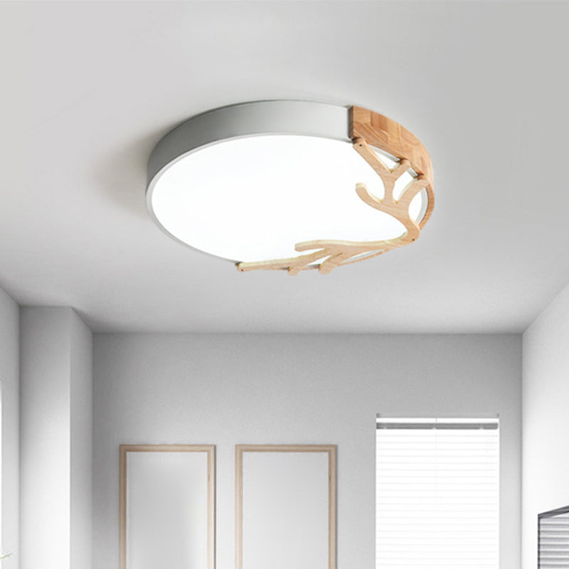 Metal Nordic Flush Mount Spotlight With Antlers - Round 1 - Light Light White / 12’