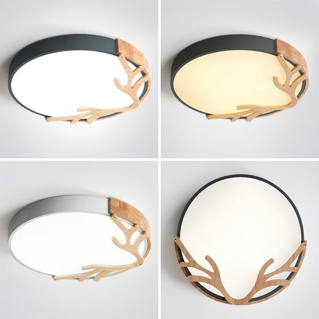 Metal Nordic Flush Mount Spotlight With Antlers - Round 1-Light Light