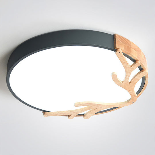 Metal Nordic Flush Mount Spotlight With Antlers - Round 1 - Light Light