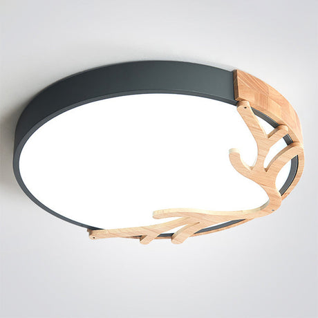 Metal Nordic Flush Mount Spotlight With Antlers - Round 1-Light Light