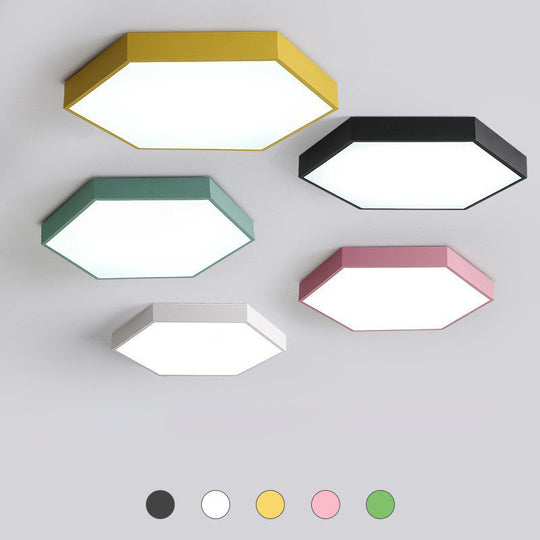 Minimalist Hexagon Flush Mount Ceiling Light Fixture With Acrylic Finish - 1