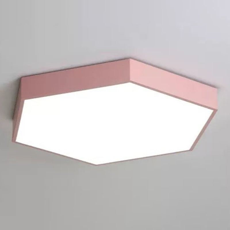 Minimalist Hexagon Flush Mount Ceiling Light Fixture With Acrylic Finish - 1 Pink / 16 White