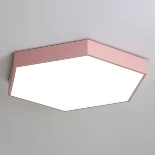 Minimalist Hexagon Flush Mount Ceiling Light Fixture With Acrylic Finish - 1 Pink / 16’ White