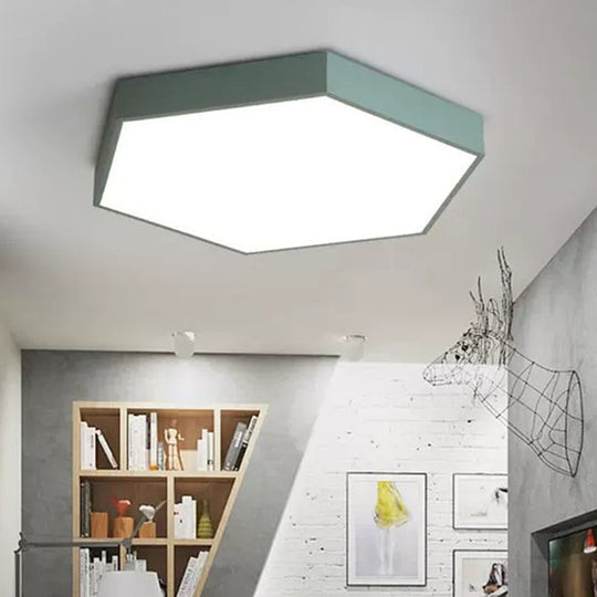 Minimalist Hexagon Flush Mount Ceiling Light Fixture With Acrylic Finish - 1 Green / 16’ White